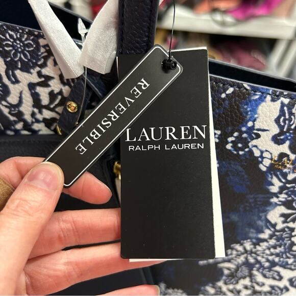 Ralph Lauren Floral Reversible Tote Purse Summer Navy Blue Floral + Wristlet NWT - Picture 2 of 8